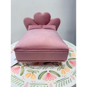 Willow & Riley Pink Velvet Bed Jewelry Box Heart Headboard Gold Claw Feet NWT